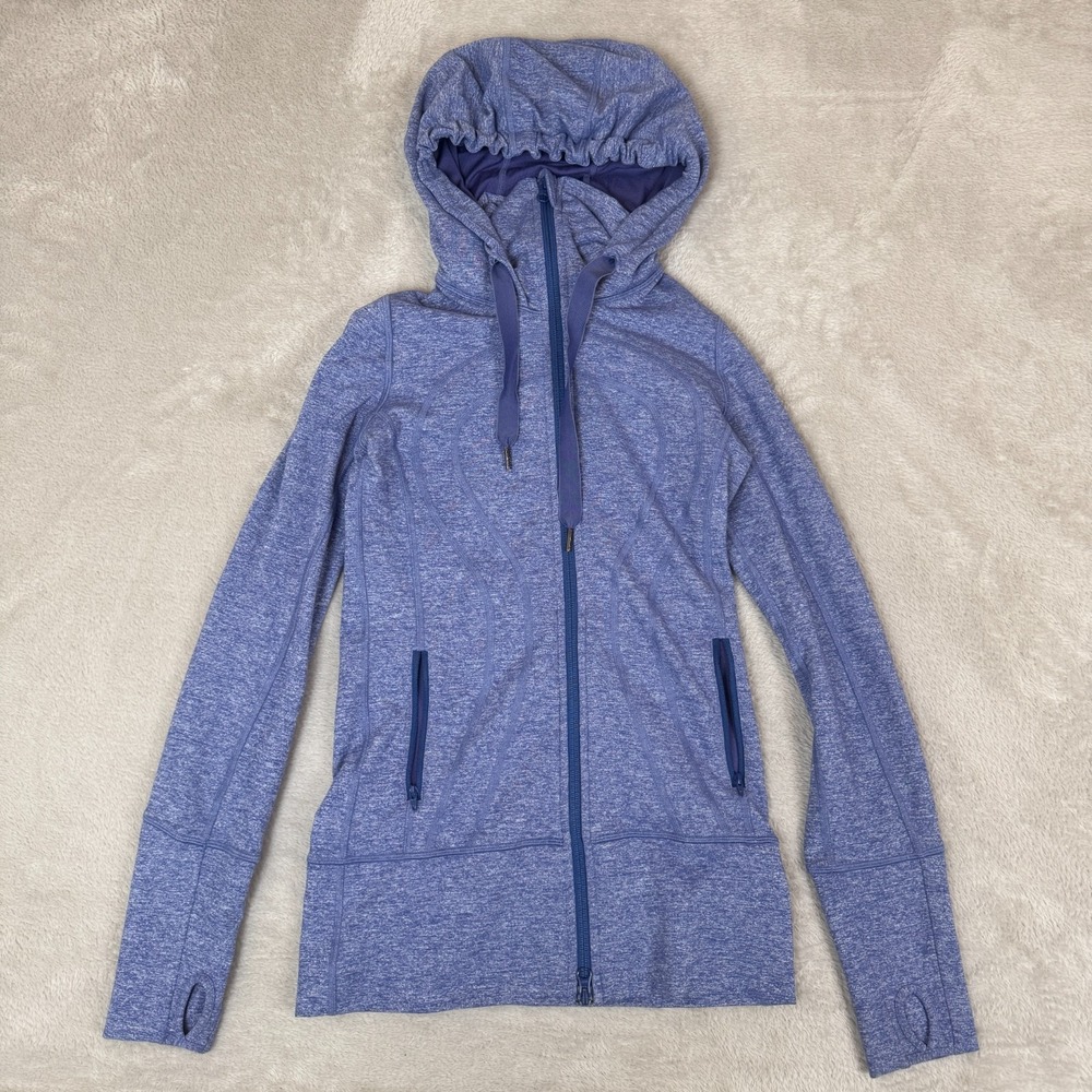 Lululemon Scuba Hoodie Womens‎ Size 2 Blue Preowned Full Zip Gym Running Workout